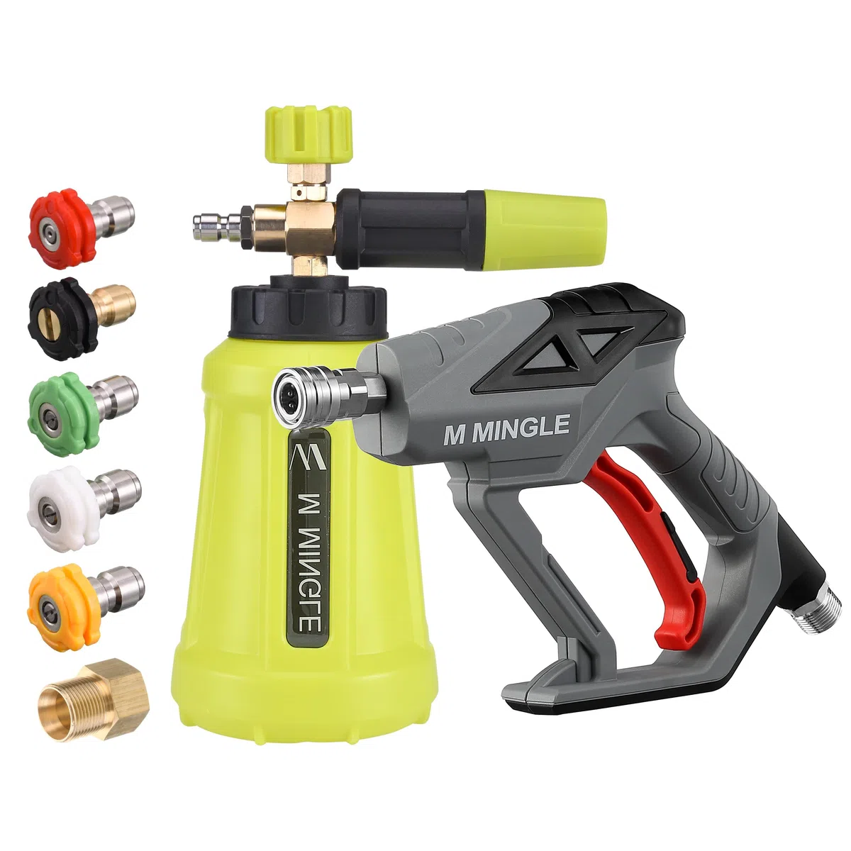 M MINGLE Pistolet Nettoyeur Haute Pression avec Canon à Mousse 1 L, 280 Bar | Lance à Mousse avec Raccord Rapide 1/4", Kit de Canon à Mousse pour Lavage Voiture Auto avec 5 Buses et Adaptateur M22