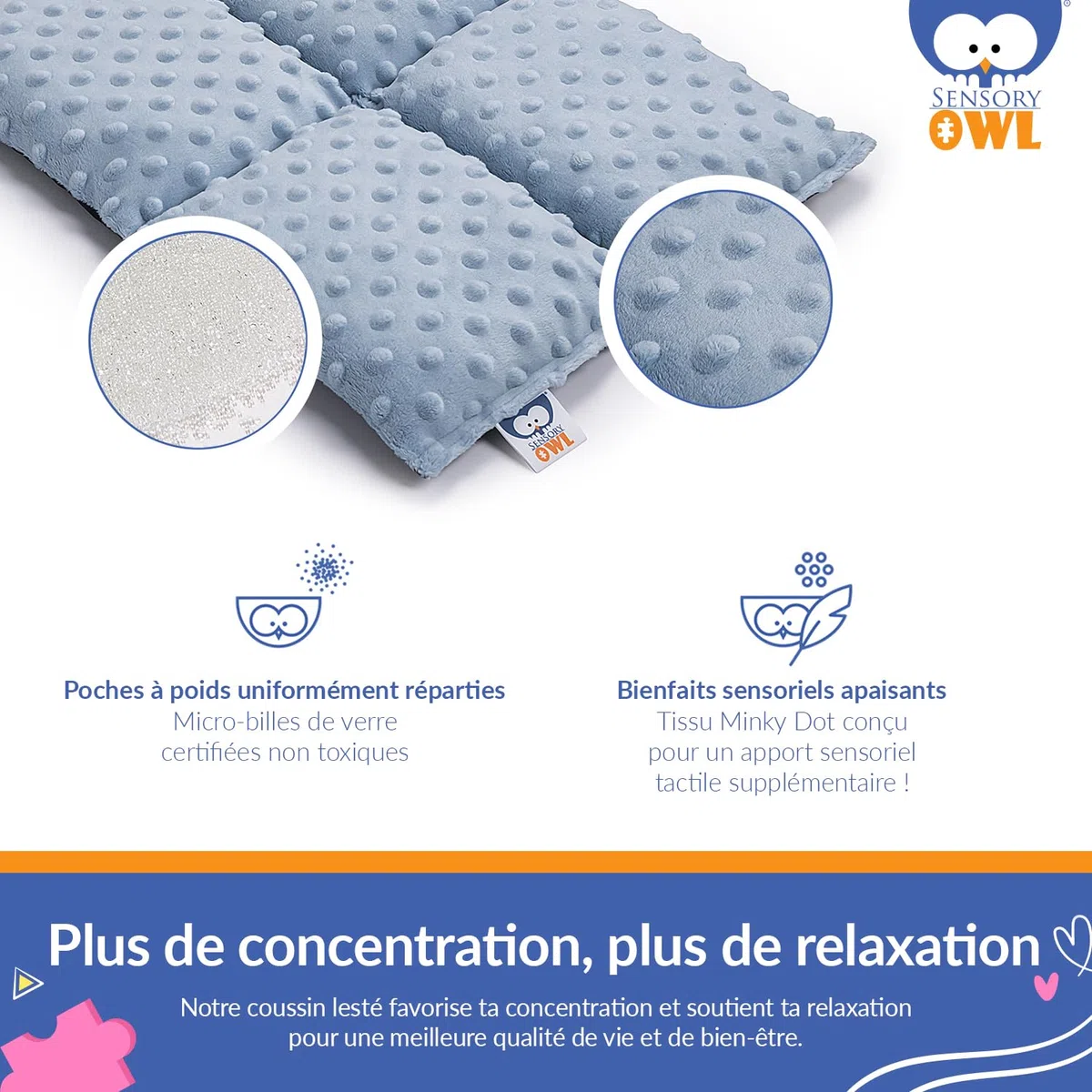 Coussin Lesté Coussin Pondéré pour Genoux Thérapeutique en Coton Tissu Minky pour Enfants Adultes Réduction du Stress 30 x 40 cm 2 kg Noir Gris