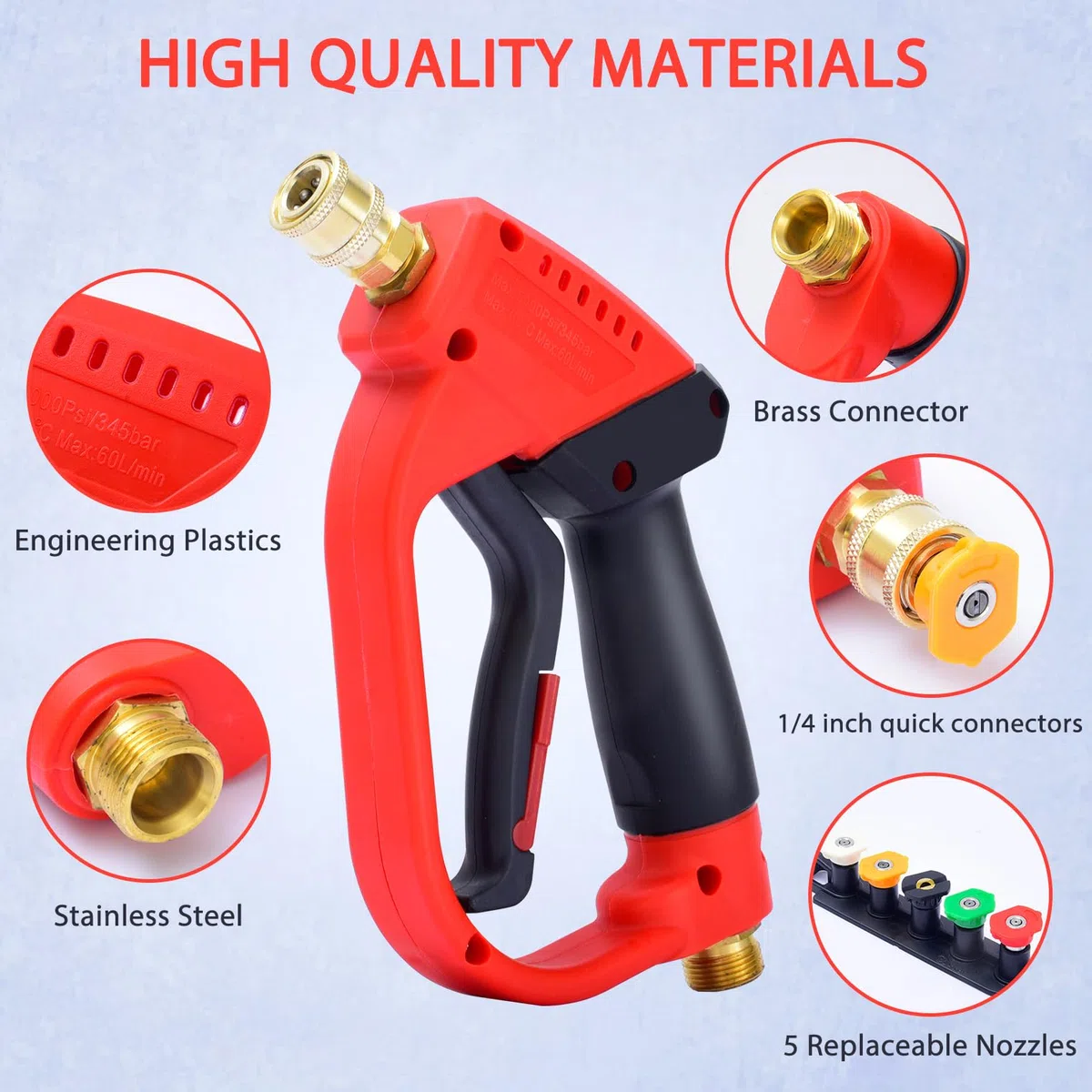 Pistolet De Lavage Haute Pression avec 5 Embouts De Buse,M22-14mm Nettoyage de Laveuse à Jet de Voiture pour Le Lavage Des Voitures,L'Irrigation Des Jardins,Le Nettoyage Des Vitres