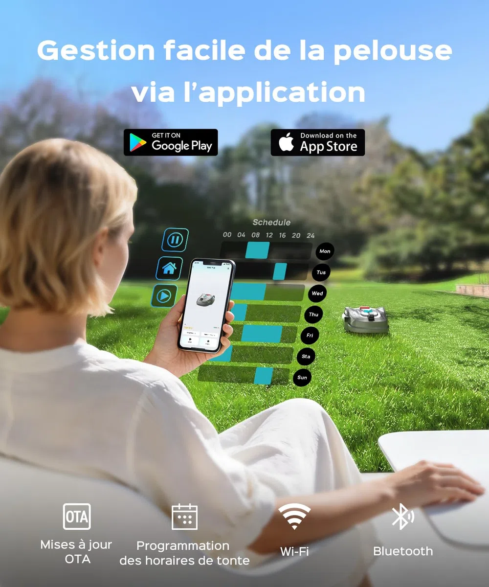 YARDCARE M800Plus Robot Tondeuse Sans Fil Périphérique,jusqu'à 800 m²,Positionnement GPS +Vision, Tondeuse Robot Sans Câble,Mode de Tonte en U,Contrôle Via App,Recharge Automatique,Détection Obstacles