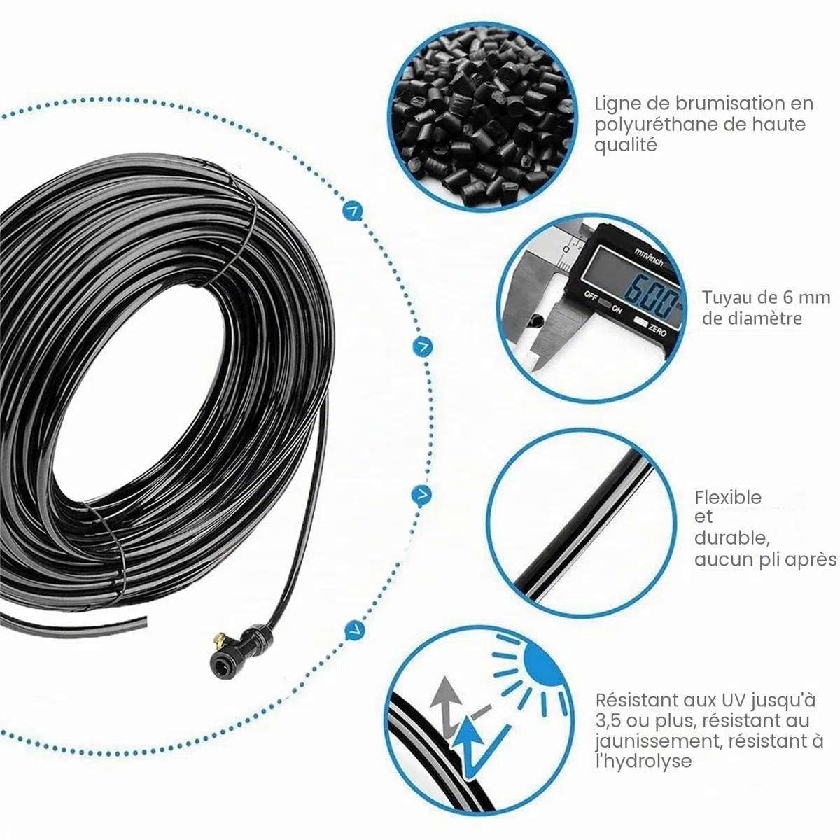 Brumisateur terrasse exterieur Kit avec pompe, Tuyau d'arrosage pour serre de jardin, Système de brumisation d'extérieur automatique ligne de brumisation + buses de brume + adaptateur en laiton ( Size