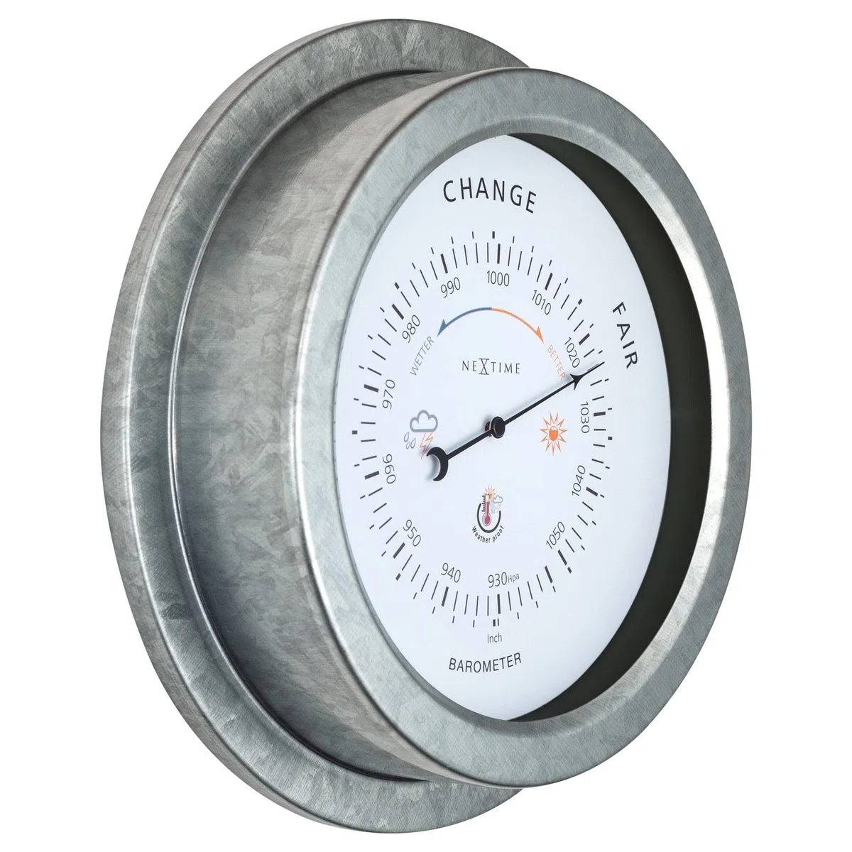 NeXtime Baromètre extérieur - Ø22CM - Métal - Galvanisé Orchid, Gris