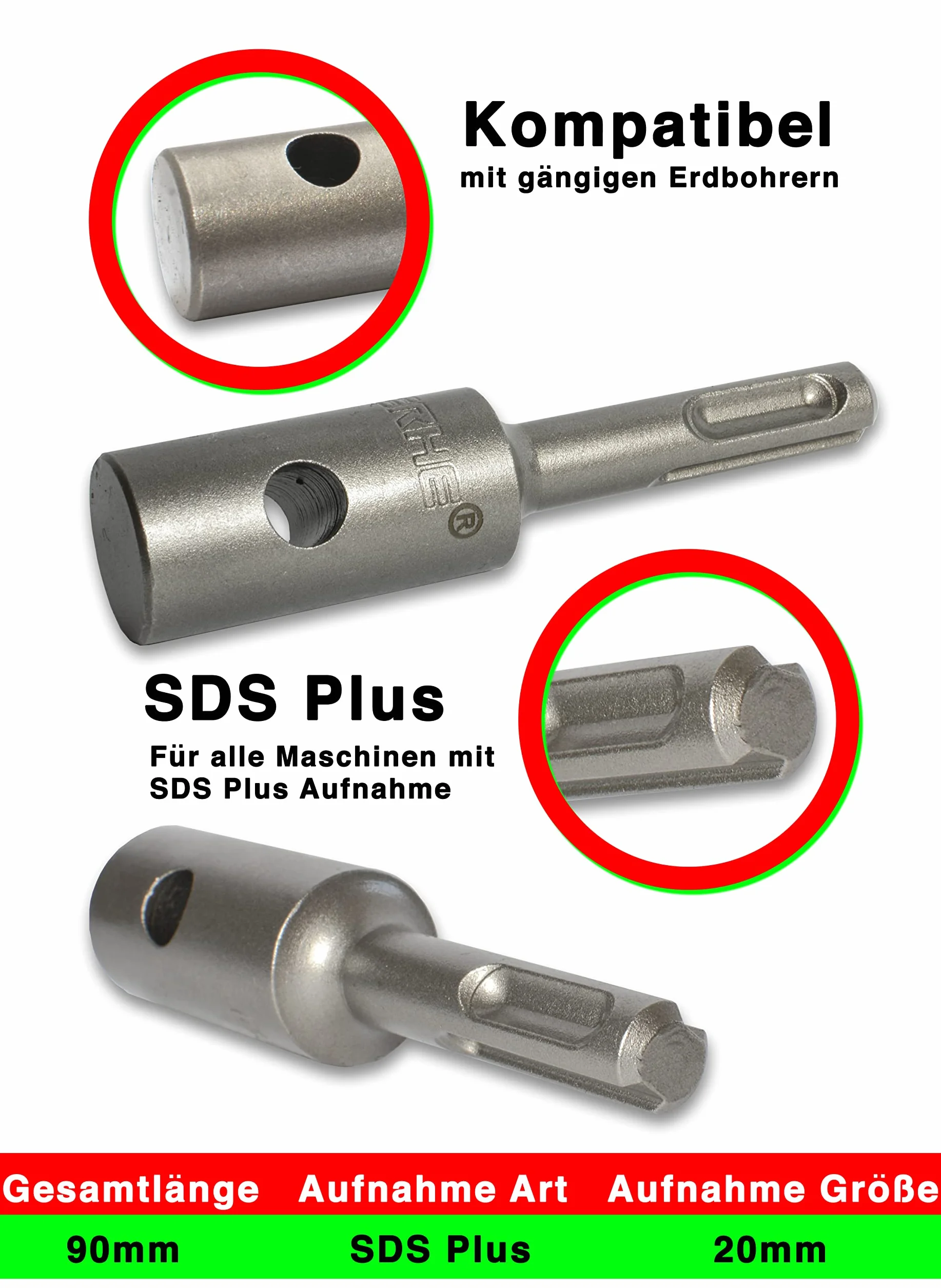 WERHE set de tarière Ø50mm 80cm de long avec adaptateur SDS Plus – Acier robuste avec lames en carbure pour construction de clôtures et travaux de jardinage – Compatible avec les perceuses standard