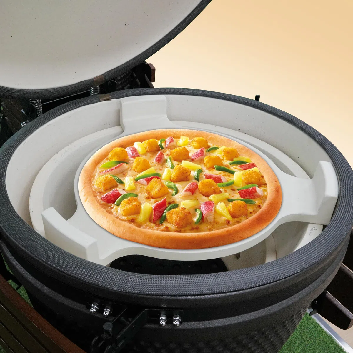 Pierre à pizza et déflecteur de chaleur pour accessoires Kamado - Conveggtor en céramique extra épais avec 3 pieds - Déflecteur de barbecue et pierre de cuisson pour pizza, pain et barbecue