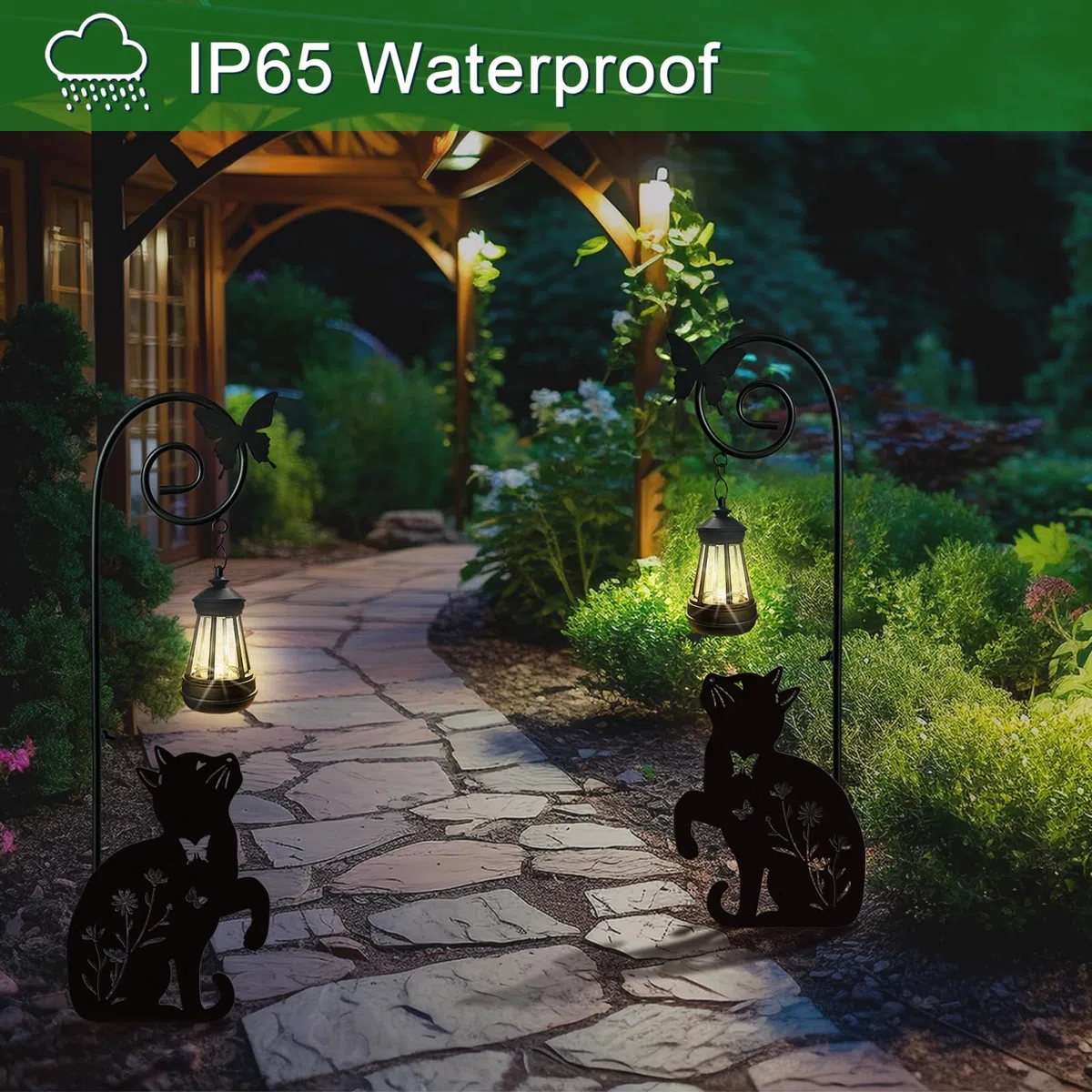 Piquet de chat en métal avec lampes solaires décoratives pour l'extérieur, décoration de pelouse de chat noir, cadeaux uniques pour femmes, décoration de jardin en forme d'animal