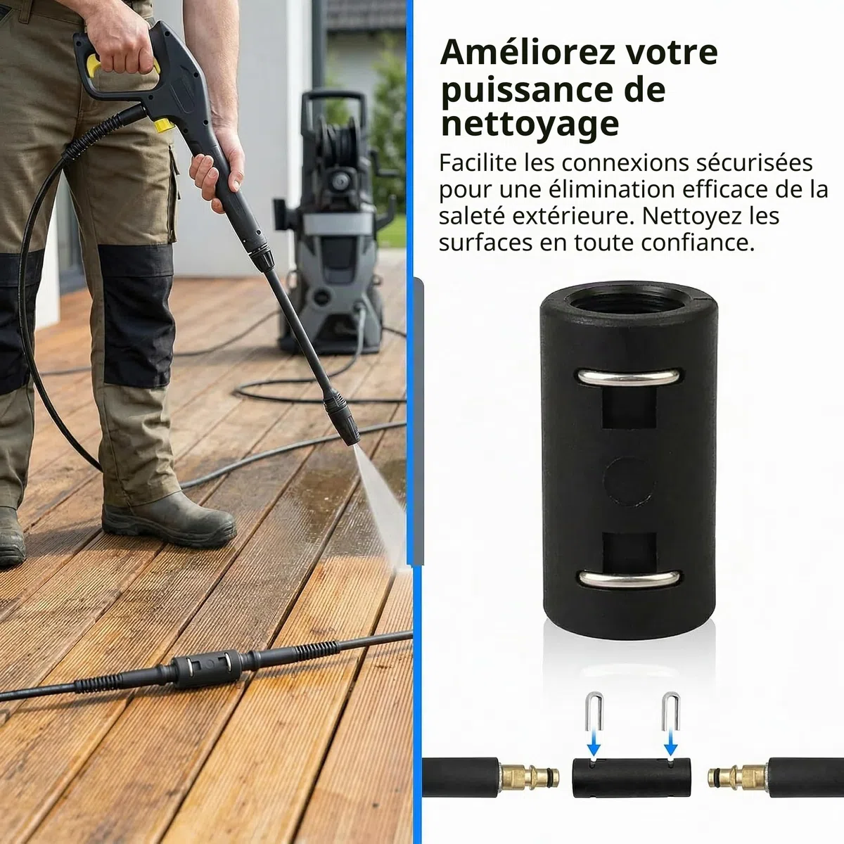 Adaptateur de Tuyau de Rechange et Raccord de Tuyau Haute Pression Etanche, Connecteur Rapide en Plastique pour Rallonge de Nettoyeur Compatible avec Kärcher K2 Clic, K3, K4, K5, K6, K7 (1pc)
