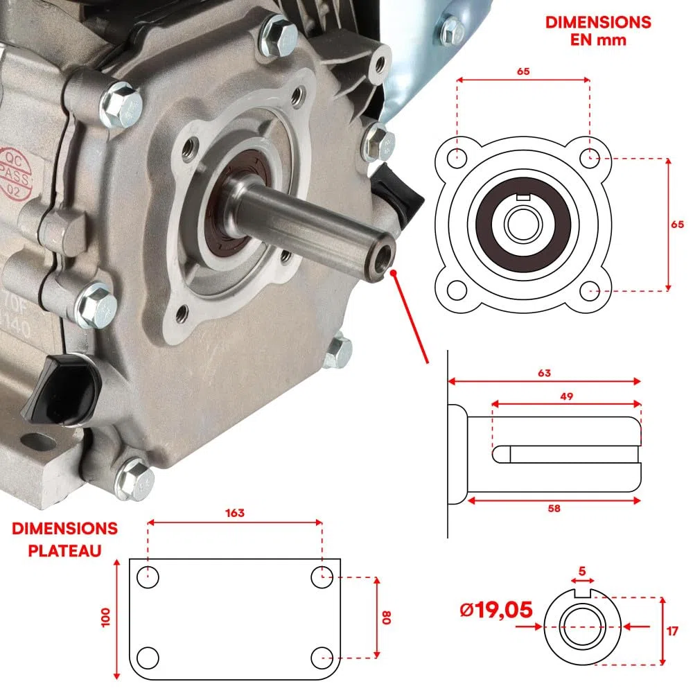 Moteur thermique 4 temps 7CV - 210cm³ - Moteur OHV monocylindre arbre 19.05mm - 3600 tr/min - Alerte huile - Refroidissement air
