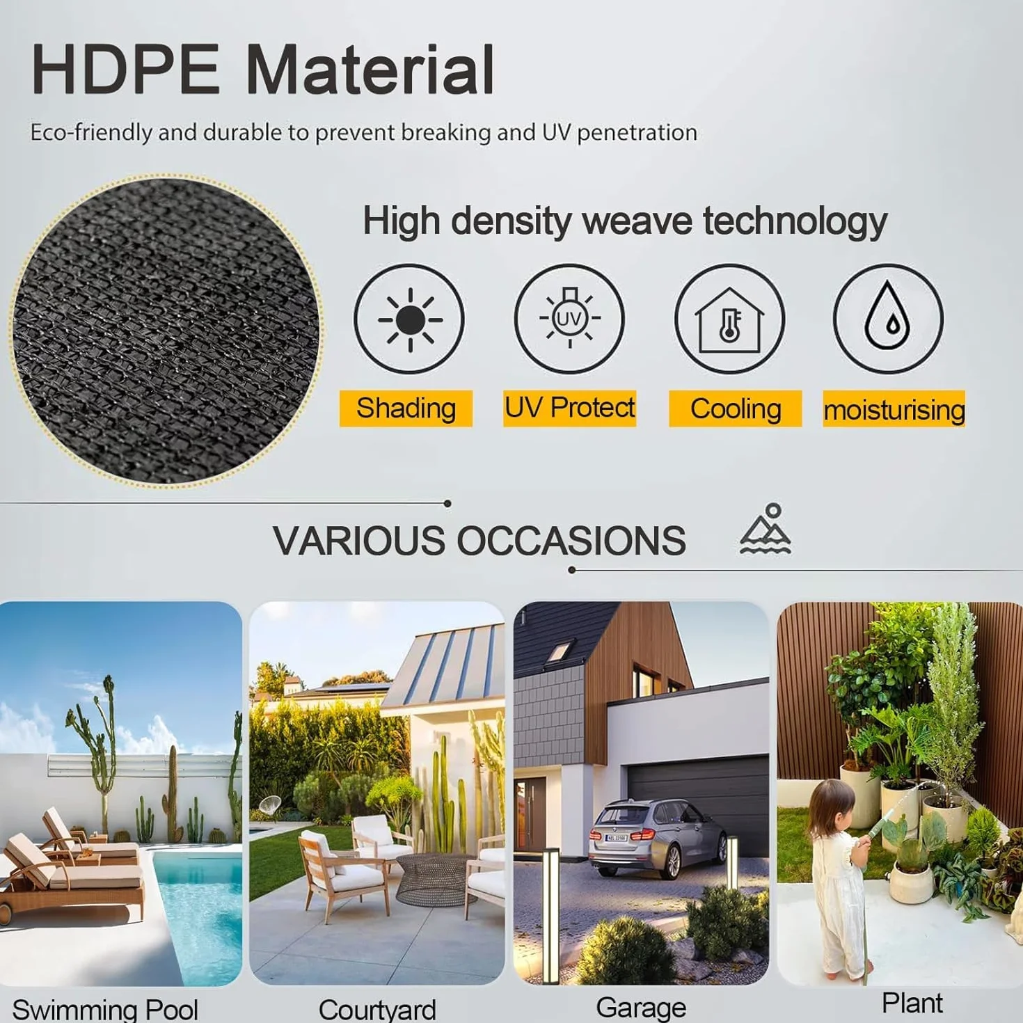 Filet d'Ombrage, Filet Protection Solaire 80-95% Anti-UV, Toile d'Ombrage Jardin Exterieur avec œIllets, Voiles D'Ombrage RéSistant pour Potager, Serre, Balcon,Terrasse, Pergola, Patio