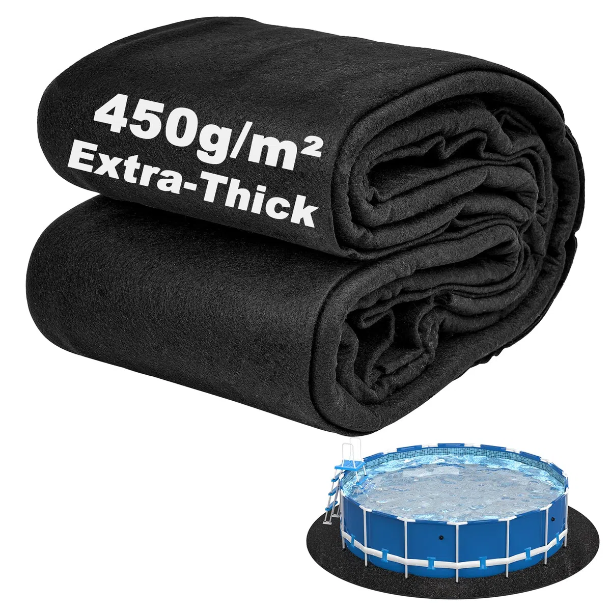 Tapis de piscine épais pour piscine hors sol, tapis rond de 4,6 m pour fond de piscine, confort sans couture, double densité, résistant aux perforations, noir