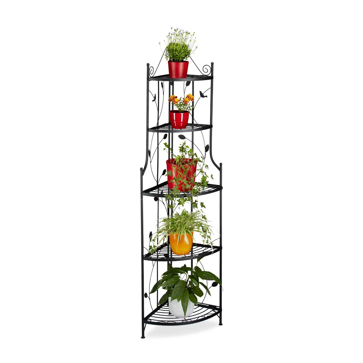 Relaxdays 10020689 Etagère à fleurs de coin en métal 5 niveaux GOTH meuble plantes pliable présentoir HxlxP: 160 x 36 x 36 cm, noir