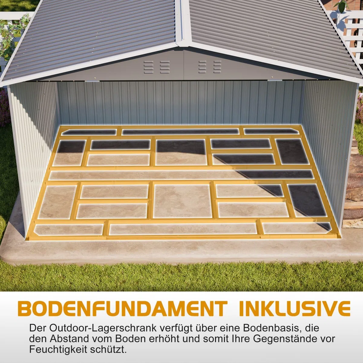 KOMHTOM 10x8 FT Abri de Jardin Métal avec Fondations (Gris-10x8 FT) | Rangement Outils de Jardi, avec Serrure, 4 Aérations, Résistant aux Intempéries, avec Piquets Métalliques