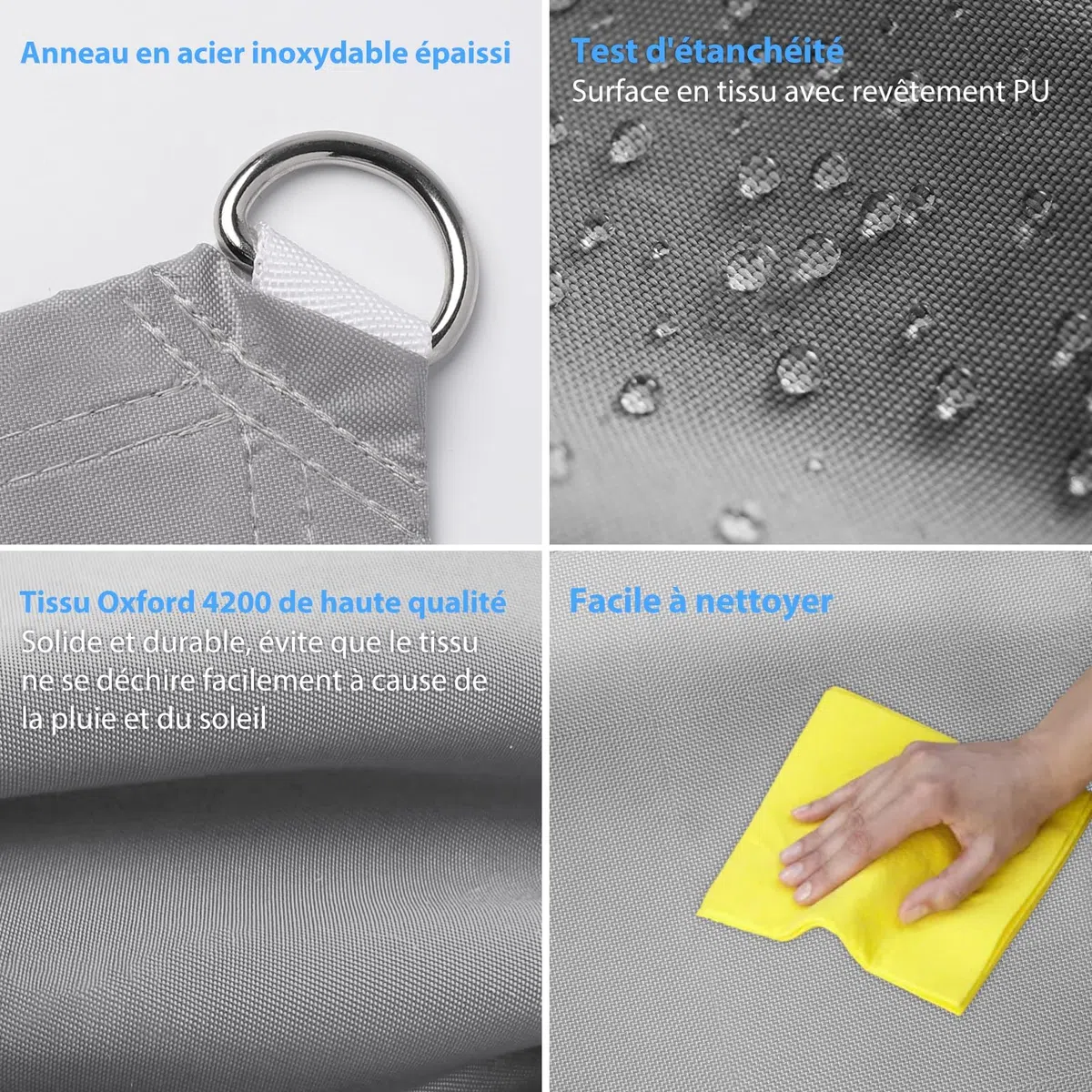 Voile d’ombrage Imperméable & Anti-UV 3x4m, Auvent de Terrasse en Tissu Oxford 420D Épais, Résistant aux Intempéries pour Jardin et Terrasse