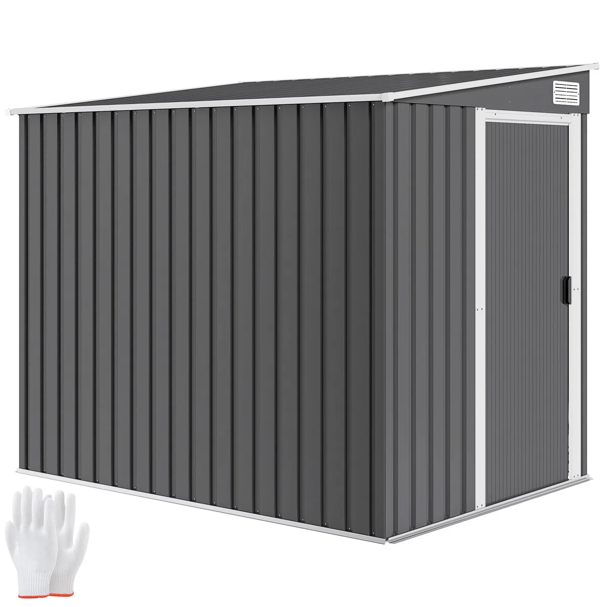 Outsunny Abri de Jardin en Métal 2,81 m² Toit Incliné 154x206,5x181 cm Gris | Kit Fondation, Cabane de Jardin Extérieure Adossée, Acier Galvanisé, Abri à Outils, 2 Étagères Réglables