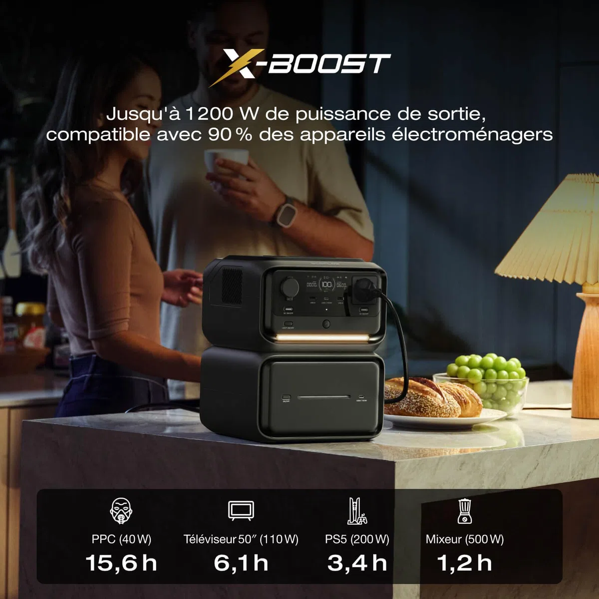 Station électrique portable EF ECOFLOW RIVER 3 Max Plus sans fil et batterie externe 5000 mAh, batterie LFP 858 Wh, jusqu'à 1200 W de sortie, générateur solaire pour camping et camping-car