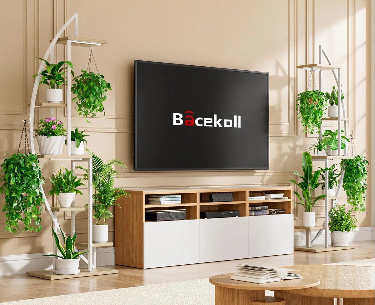 BACEKOLL Support pour plantes d'intérieur en métal Étagère haute à 6 niveaux Lampes de croissance Presentoir en demi-lune Support pour salon et terrasse - Blanc