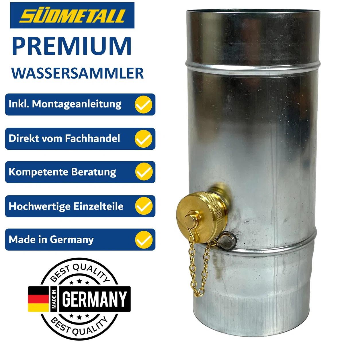 Collecteur d'eau de pluie en zinc de qualité supérieure de 80 mm avec raccord de tuyau et de tonneau pour le tuyau de descente - Collecteur en zinc titane 75 %