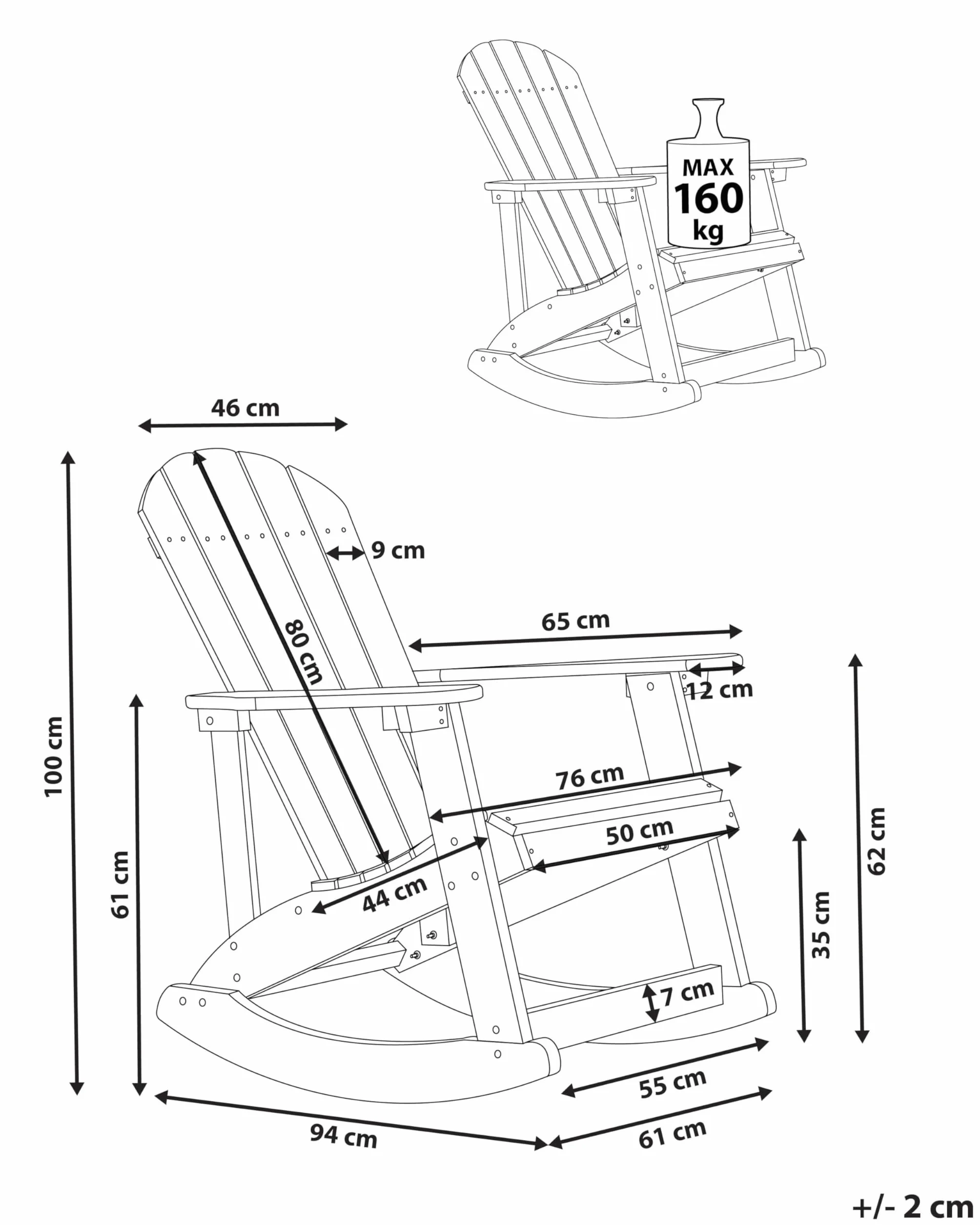 Beliani Fauteuil à Bascule de Jardin avec Lattes en Bois Synthétique Bleu Adirondack