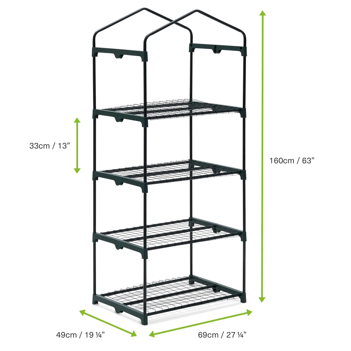 BRAMBLE Serre de Jardin pour Balcon, Intérieur & Extérieur avec 4 Étagères (10kg Poids Max par Étagère), Châssis en Acier & Bâche en PVC Renforcée Résistante - Solide & Facile à Monter - 160x69x49cm