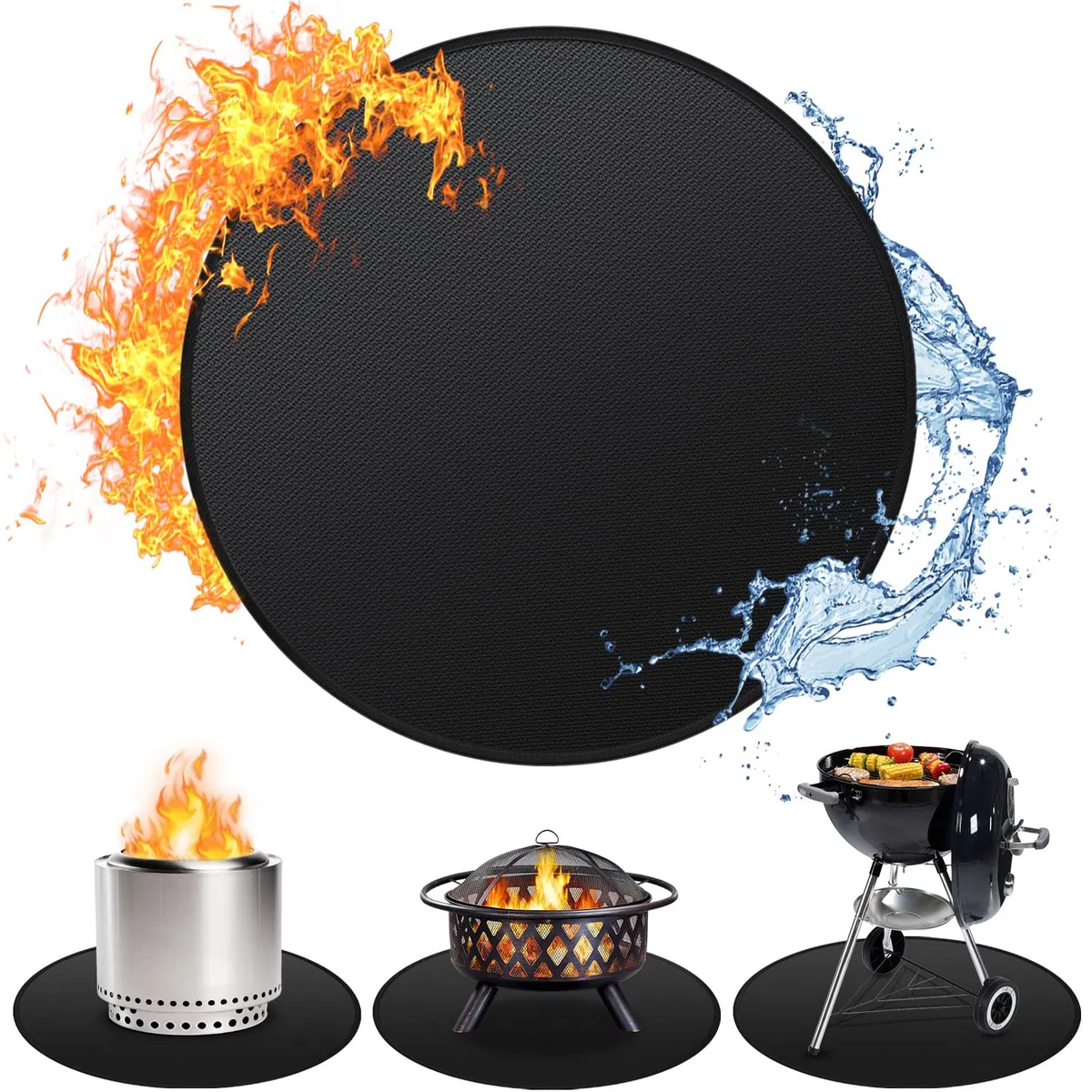 Tapis de brasero de 150 cm pour poêle solo, double face, ignifuge, tapis de protection pour terrasse, barbecue rond, facile à nettoyer, réutilisable