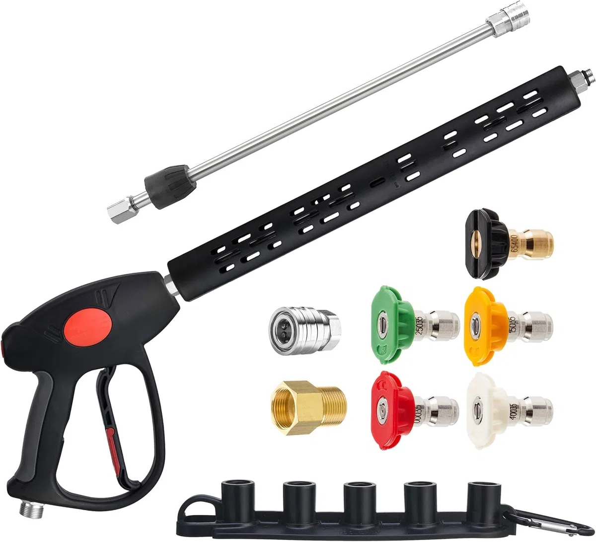 M MINGLE Pistolet de Remplacement pour Nettoyeur Haute Pression avec Baguette d'Extension, Raccord M22 15 mm ou M22 14 mm, 5 Buses, 1 Mètre, 280 Bar