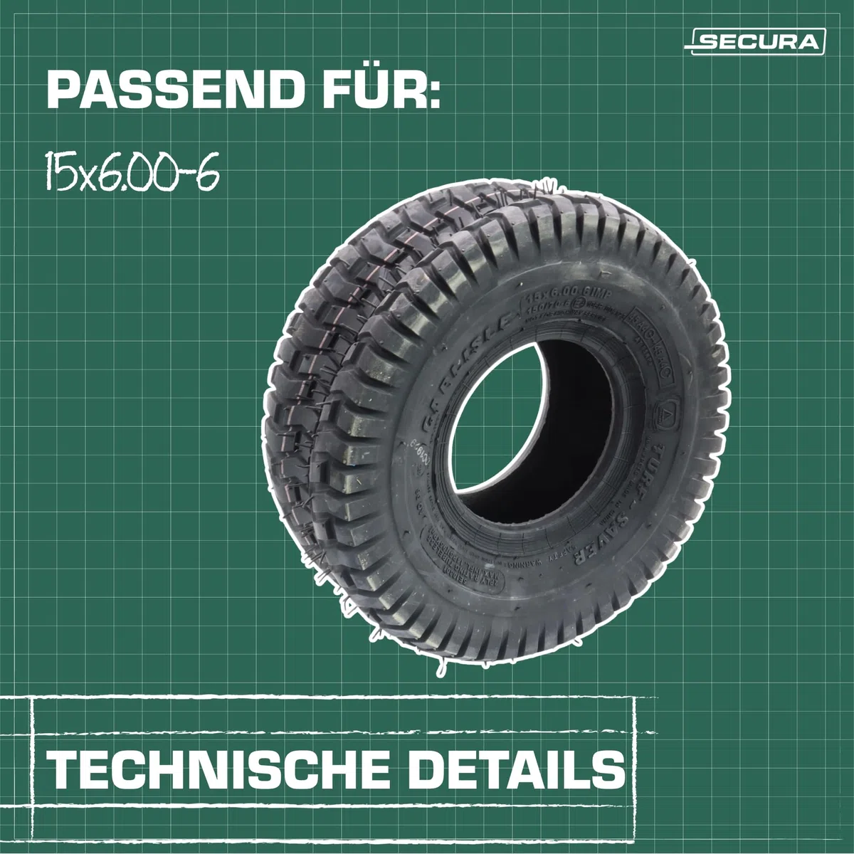 SECURA 2 pneus 15x6.00-6 pour tondeuses autoportées