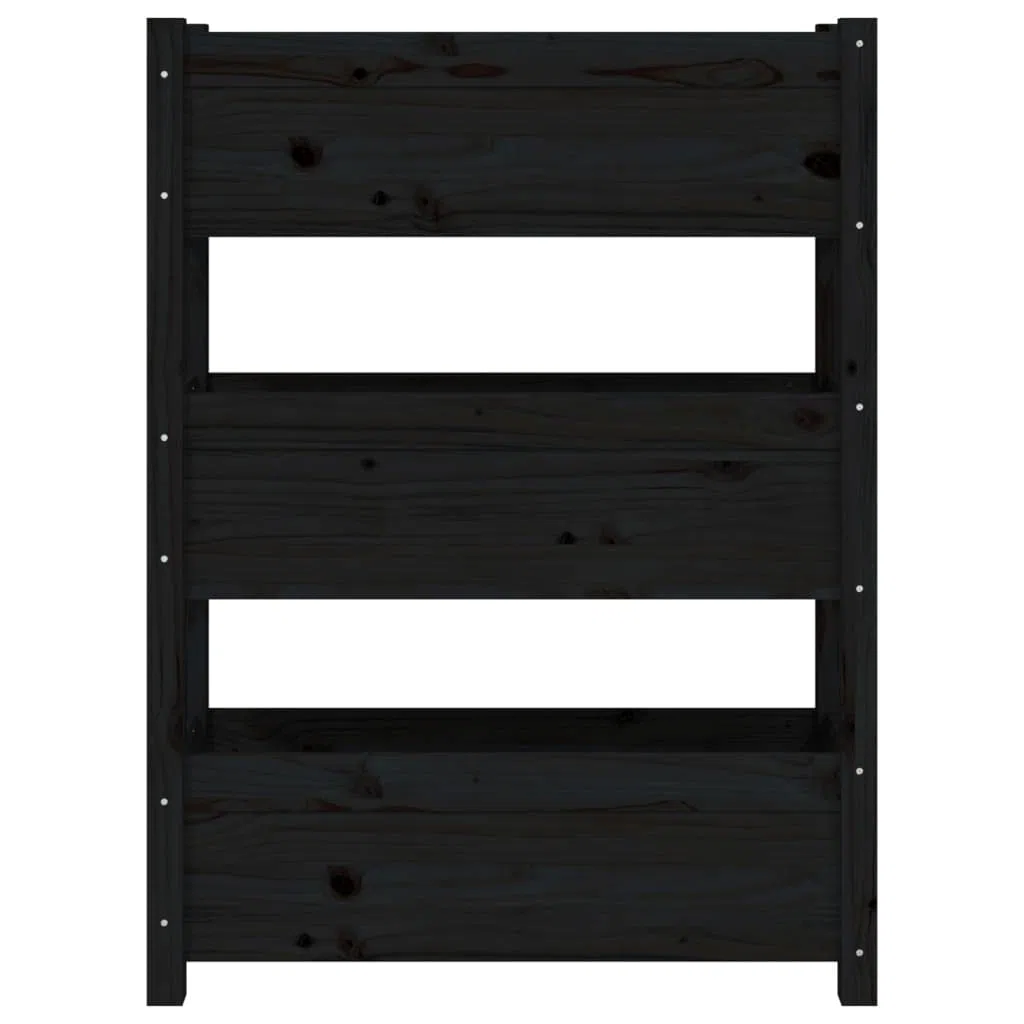 Jardinière Noir 77x25x104,5 cm Bois Massif de Pin - Carré Potager Vertical 3 Bacs pour Balcon, Jardin et Terrasse - Lit Surélevé Robuste et Grand Espace de Plantation
