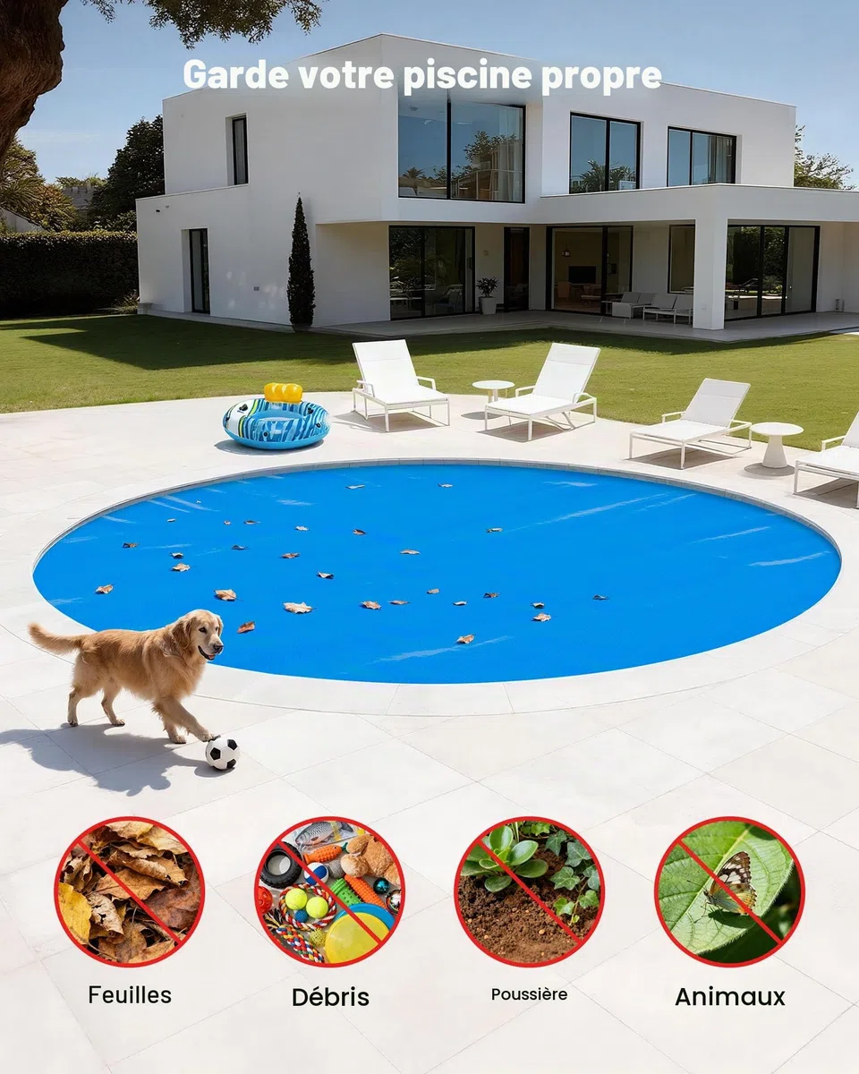 VEVOR Bâche Solaire Piscine Ronde 7,3 m Couverture Solaire Piscine 0,4 mm Bâche à Bulles en Polyéthylène PE pour Piscines Hors Sol Creusées, Absorption de Chaleur Jour et Rétention Chaleur Nuit, Bleu