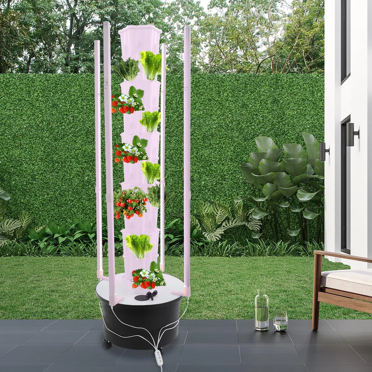 Tour hydroponique à 10 étages avec lumière LED et roues, système hydroponique de 60 plantes, kit de culture de jardin intérieur pour légumes, herbes, jardinage vertical économe en eau