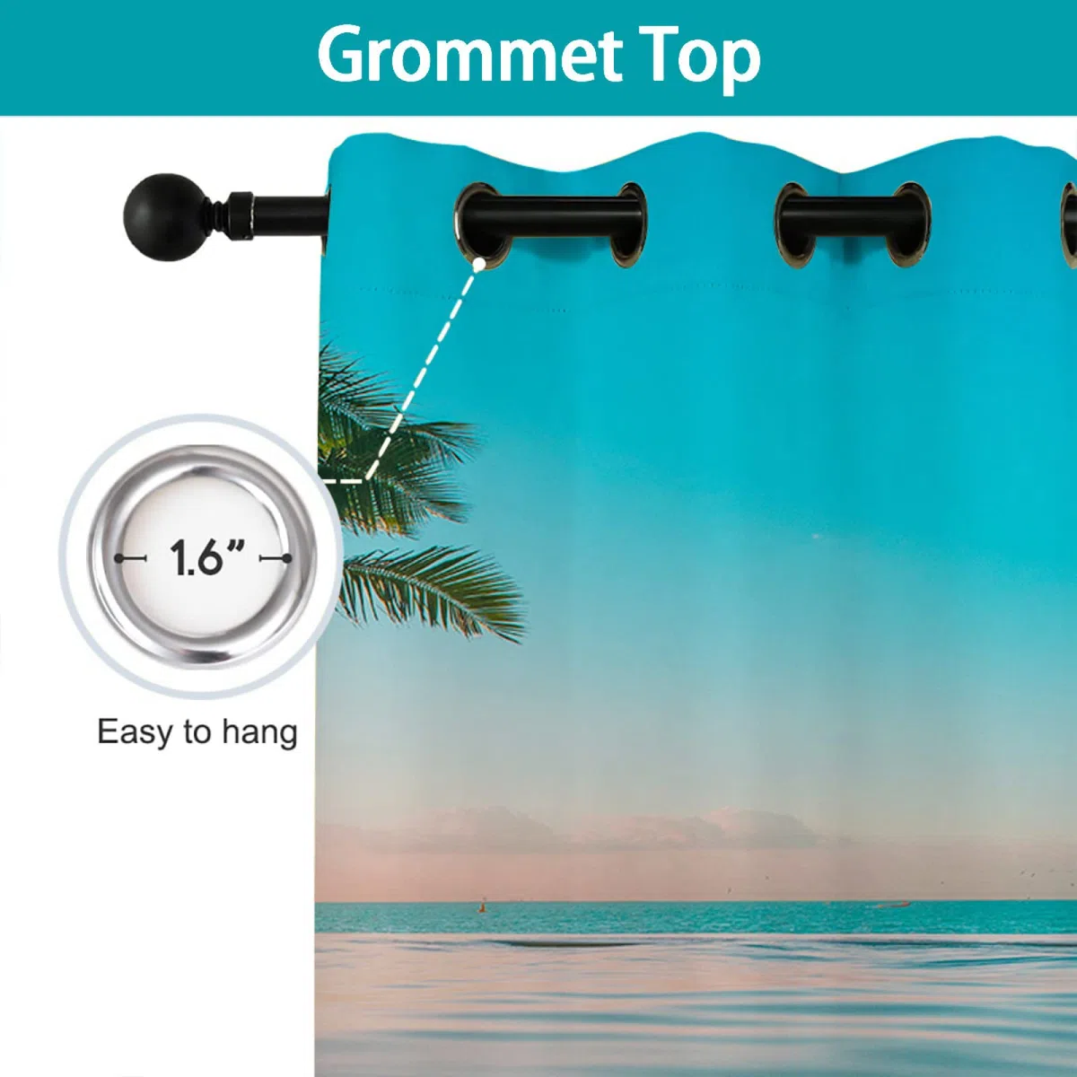 3D Rideaux d'extérieur Imperméable, Rideau Occultant Thermiques Rideau Exterieur Terrasse Rideau pour Pergola Tonnelle Cabane Jardin, 2 Pièces 132 x 213 cm, Mer Coucher de Soleil 4