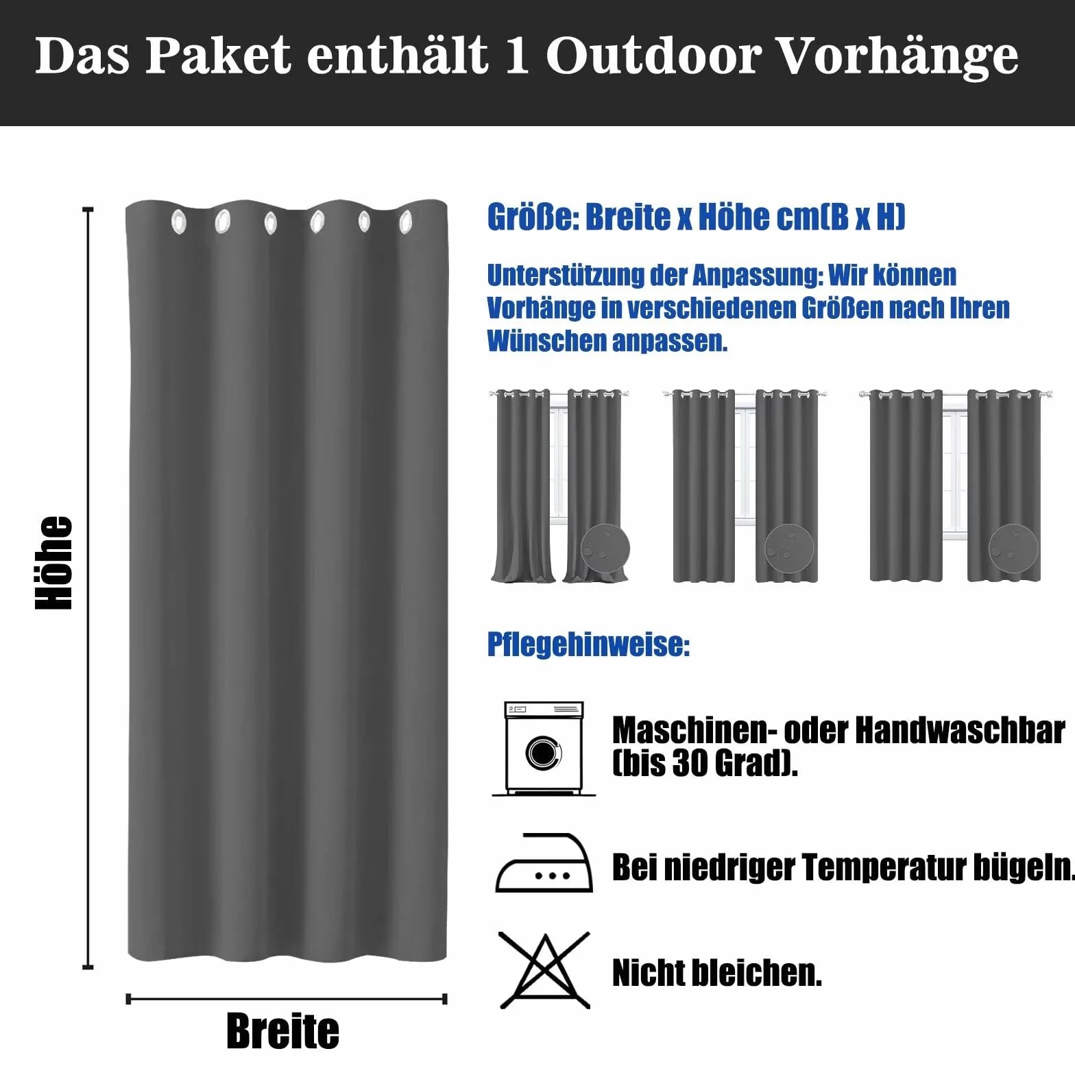 Rideau Exterieur Impermeable 240x190cm Occultant Hydrofuges Isolation Thermique à Oeillets Polyester Rideau Occultant Exterieur pour Balcon Patio Jardin Véranda Tonnelle Gris Foncé