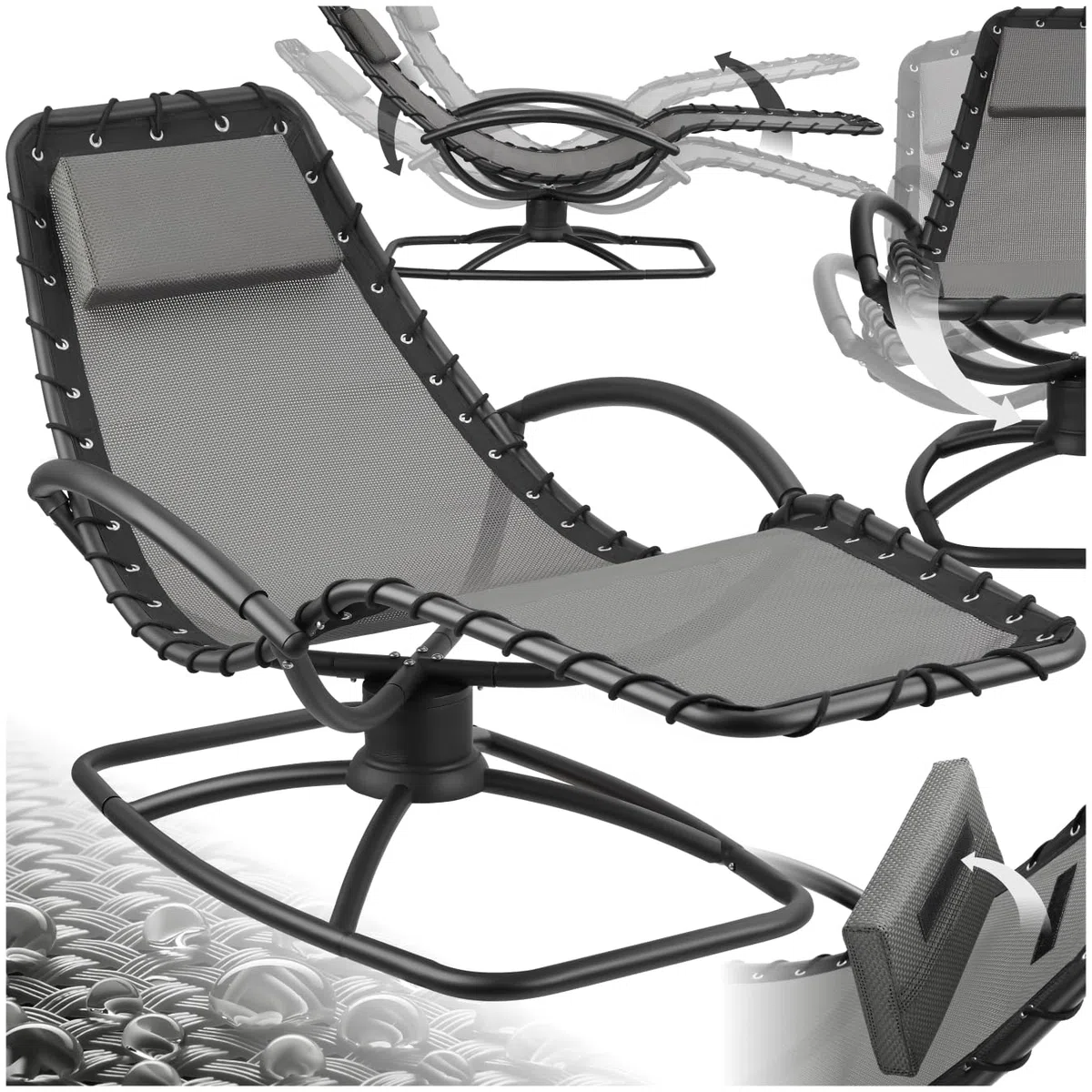 tectake® Chaise Longue Bain de Soleil Ergonomique et à Bascule Max. 120Kg, Imperméable, Transat Jardin Exterieur Relaxation Camping Salon de Jardin Exterieur Amenagement Balcon Terrasse Piscine Lounge