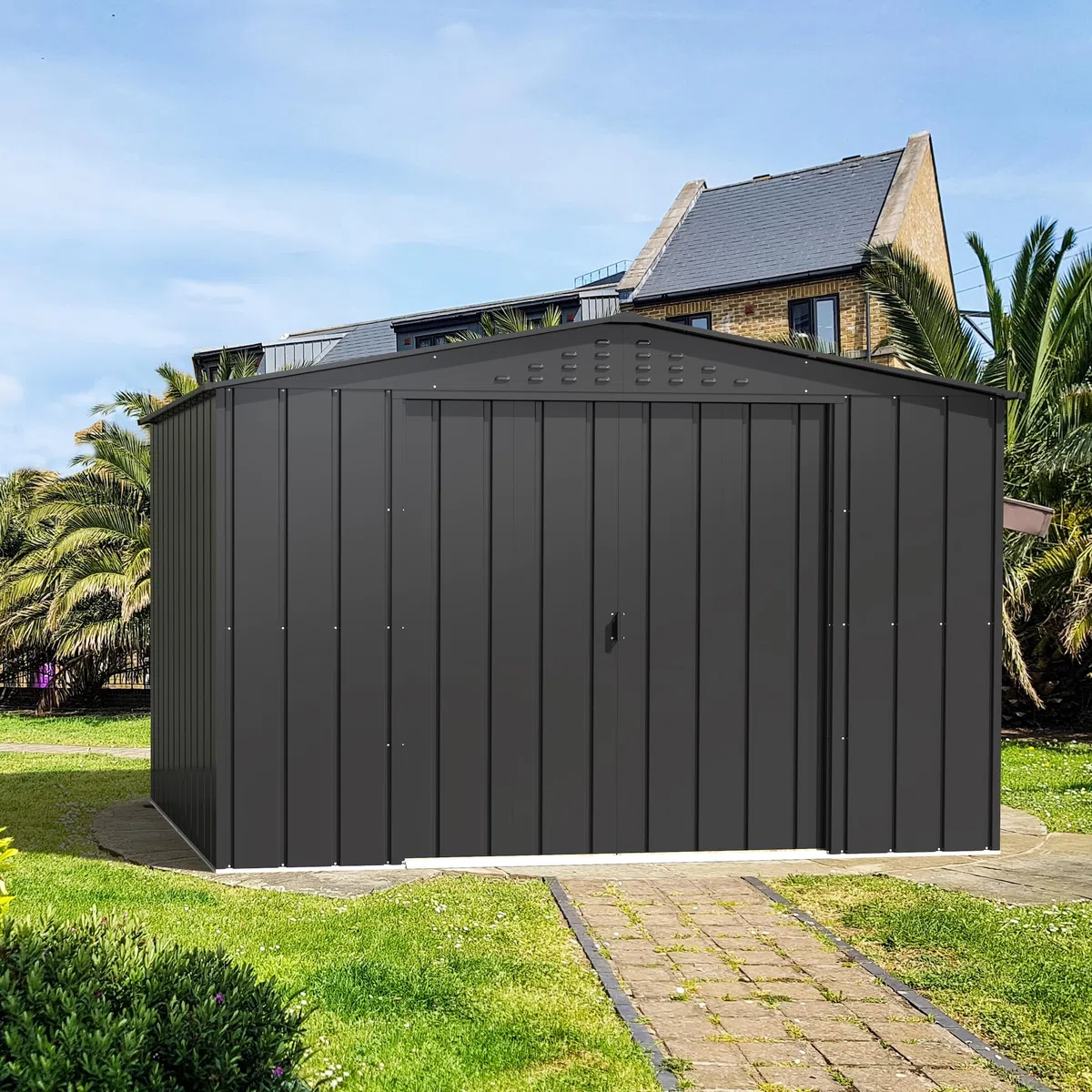 Duramax TOP Shed 10 x 8 (7.28 m²) Abri de jardin en métal, fabriqué en acier galvanisé, structure de toit renforcée, abri de jardin en métal sans entretien et résistant aux intempéries, Anthracite