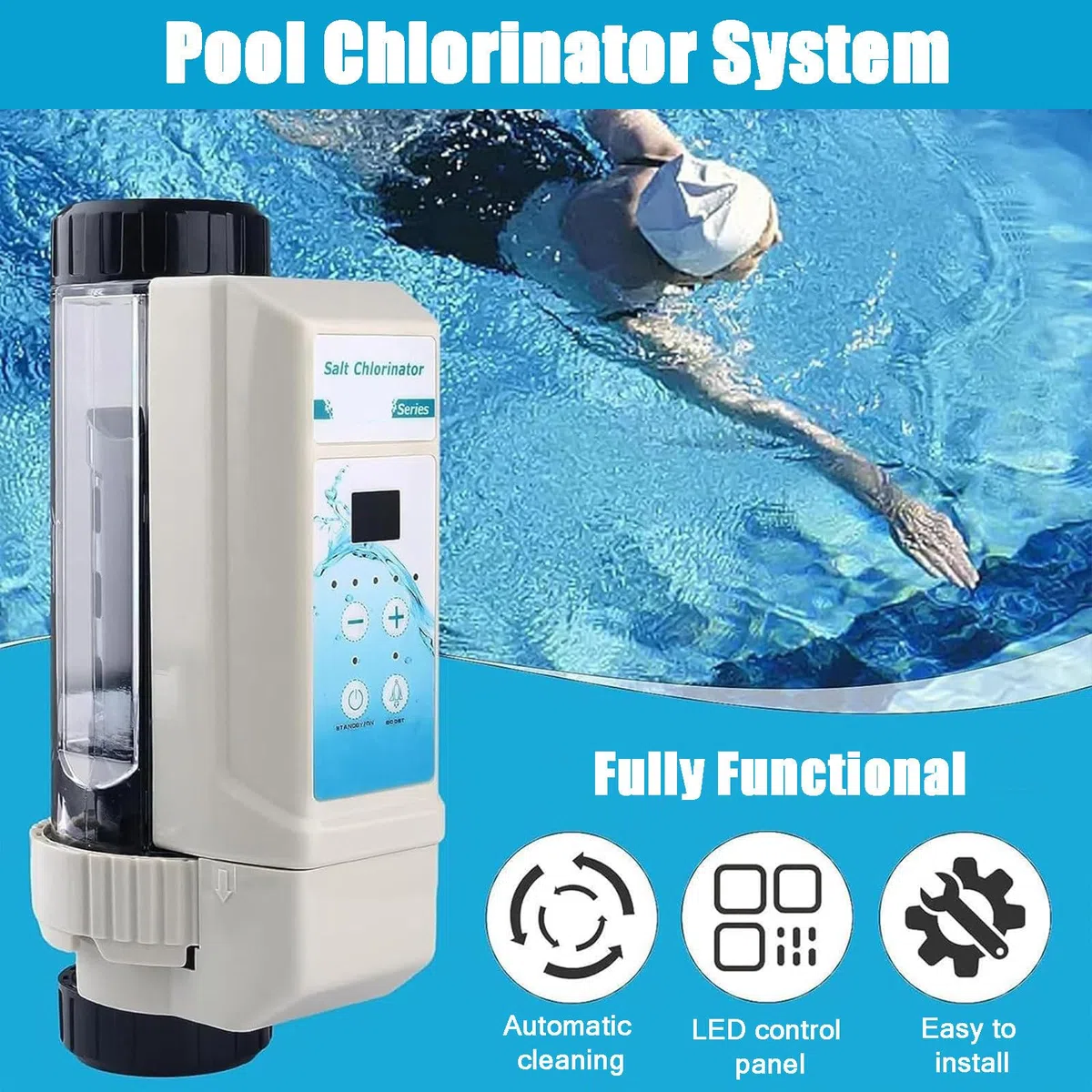 Système générateur de chlore salé, chlorinateur électrolytique 20 g/h pour piscines creusées et spas, compatible avec les piscines jusqu'à 85 m³