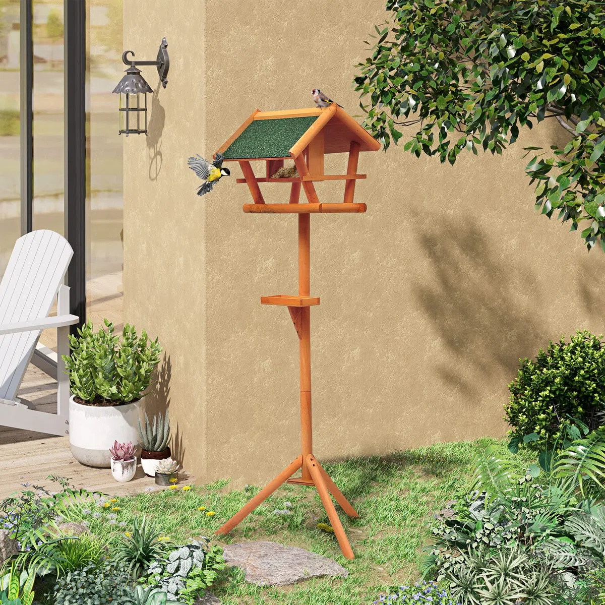 HOMCOM Mangeoire pour Oiseaux Sauvages sur Pied Abris à Oiseaux nichoir a Plateau Station a Oiseaux Bois pour Exterieur 150cm