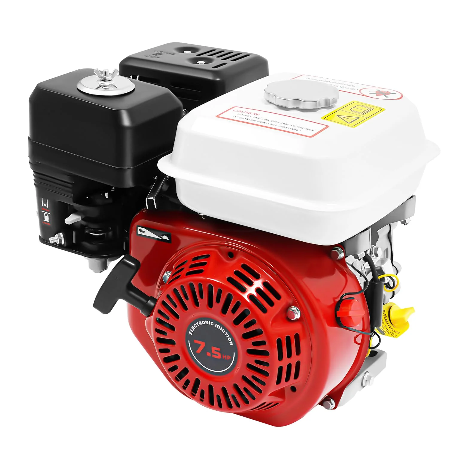 7.5 CV Moteur à essence Moteur de remplacement pour motoculteur thermique, sécurité niveau d'huile, 4 temps, 1 cylindre, 212 cc cylindrée, refroidissement air démarrage câble (3000W 7.5HP)