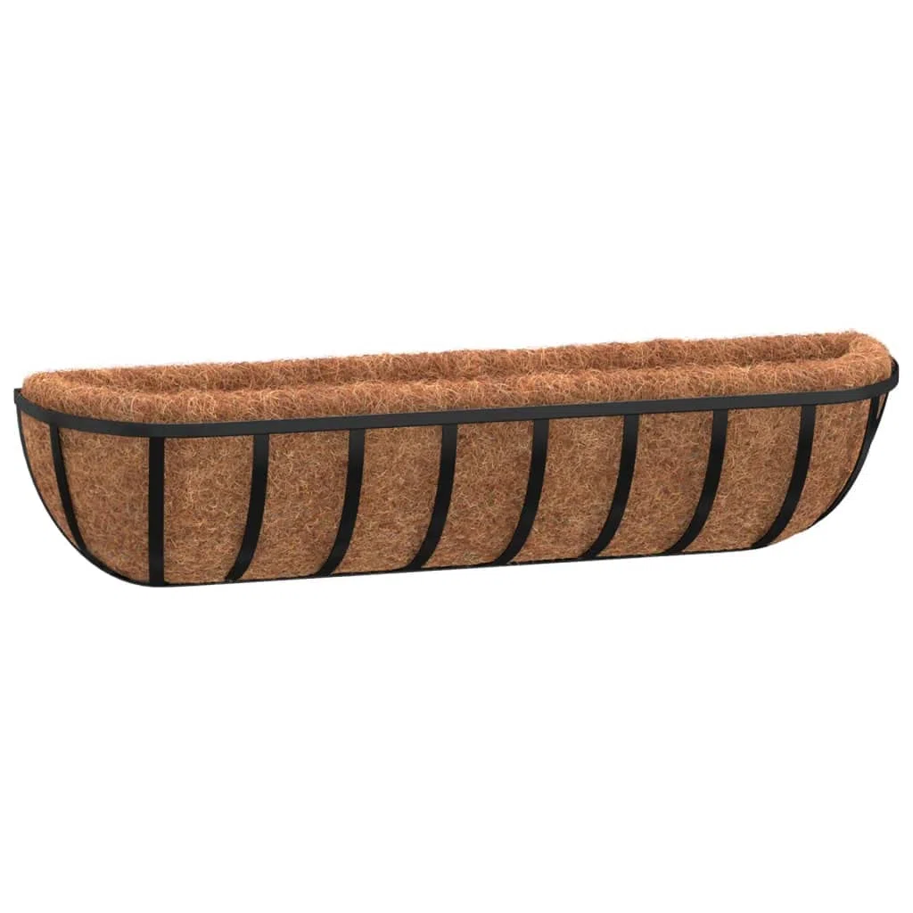 vidaXL Jardinières murales 2 pcs en Coco Noir 91x20x23 cm Acier, jardinière d'auge Murale, Auge Murale avec Doublure en Coco, jardinière d'auge pour Chevaux