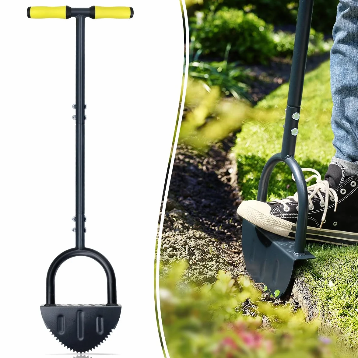 Colwelt Outil de bordure de pelouse à dents de scie 96 cm, poignée en T, demi-lune, outils de bordure à long manche pour bordure de pelouse