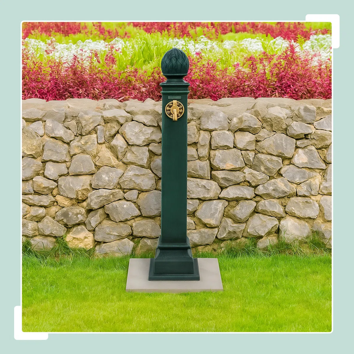 Relaxdays Fontaine extérieure pour Le Jardin ou la terrasse, Robinet doré, H x L x P : 80 x 18,5 x 22 cm, Verte