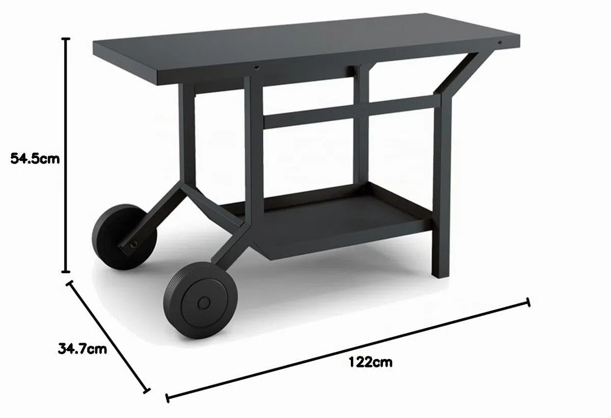 Forge Adour – Table Roulante Plancha Acier Noir, 2 Grandes Roues, Plan de Travail 50 kg, Compatible Toutes Planchas 45, 60 et 75 cm, Garantie 2 Ans