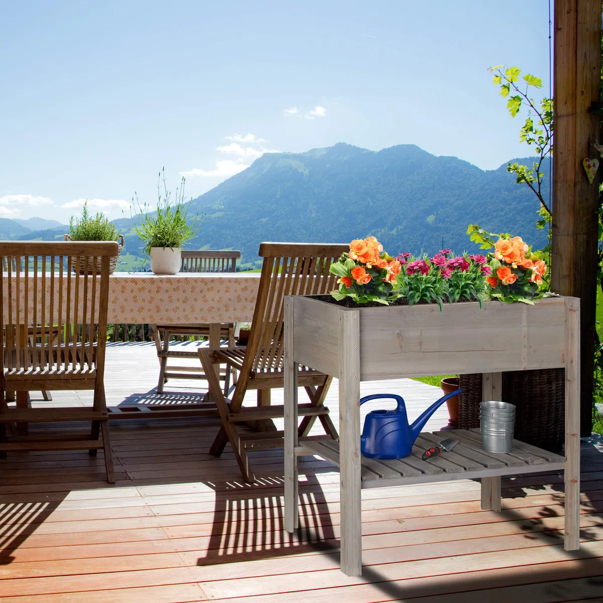 Relaxdays Carré Potager Bois, légume, Herbes, Jardin, Balcon, Jardinière sur Pied, HxlxP: 80 x 88 x 43,5 cm, Gris