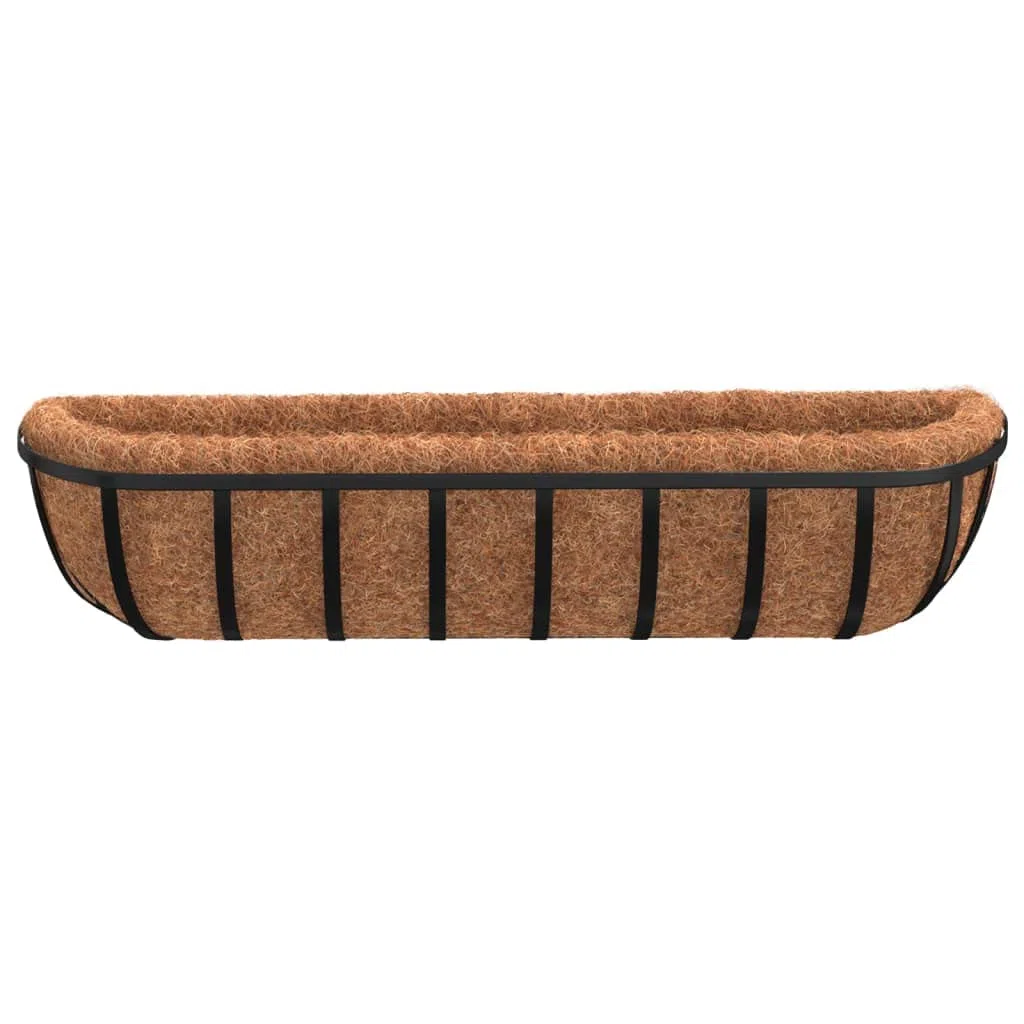vidaXL Jardinières murales 2 pcs en Coco Noir 91x20x23 cm Acier, jardinière d'auge Murale, Auge Murale avec Doublure en Coco, jardinière d'auge pour Chevaux