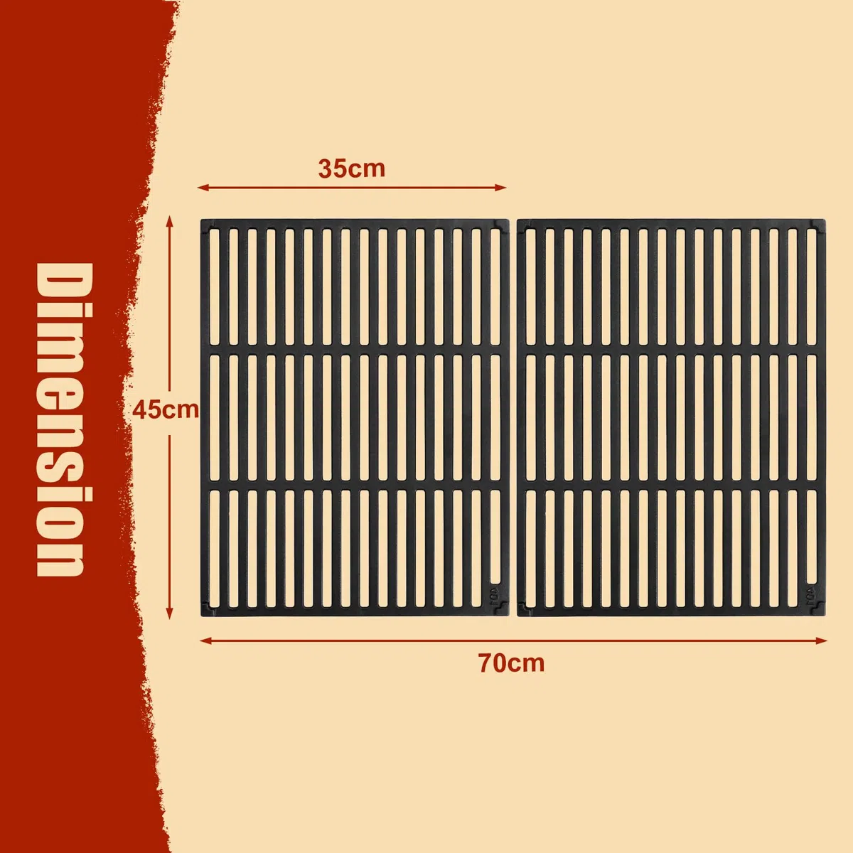 Denmay Lot de 2 grilles de barbecue en fonte - 45 x 70 cm - Pour Rösle Videro G4-S, Pour Enders Kansas Pro 4, Pour Napoléon Rogue 525, Pour Napoléon Prestige 500