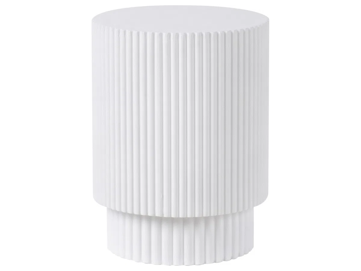 Beliani Table d'Appoint Striée Moderne MgO Ronde Résistante aux UV et aux Taches Blanche Biccari