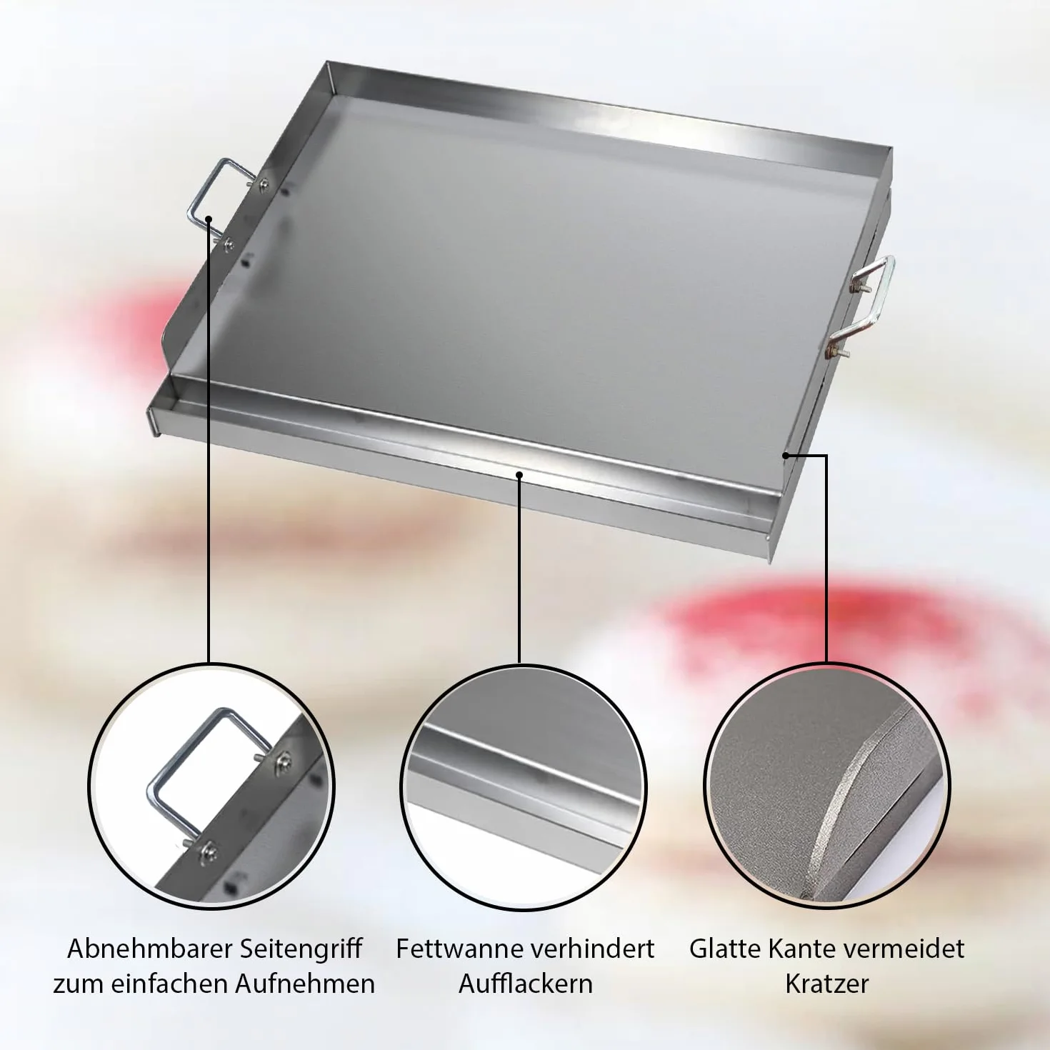 Plaque de cuisson en acier inoxydable - 54 x 41 x 8 cm - Plancha universelle pour barbecue à gaz Weber et barbecue au charbon de bois - Plaque de cuisson avec spatule et grattoir