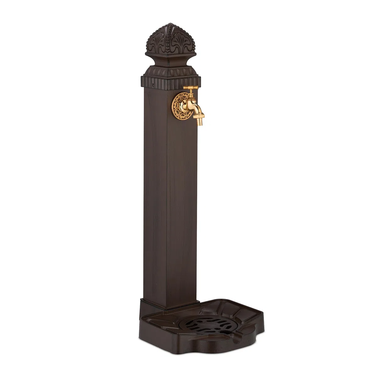 Relaxdays Fontaine extérieure pour Le Jardin ou la terrasse, Robinet, bac, H x L x P : 77 x 29 x 33,5 cm, Marron