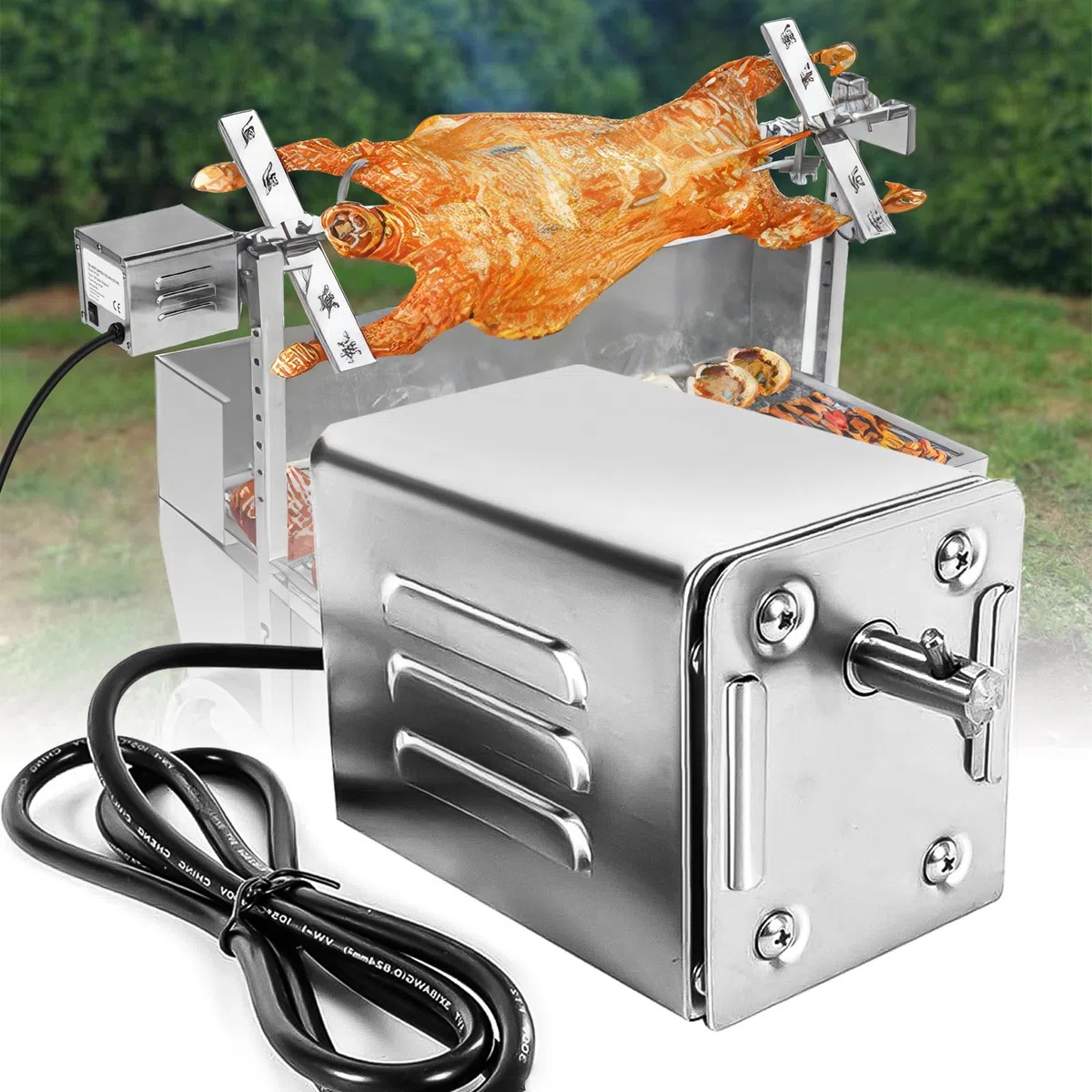 Tourne Broche Barbecue 15w 70kg Moteur Tourne Broche Sp-S40 2.7 RPM Moteur éLectrique pour Barbecue, Poulet, Porc, ChèVre GrilléE à L'ExtéRieur