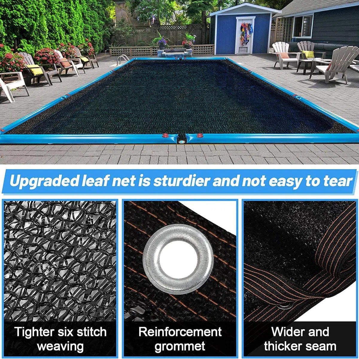 Filet De Protection Piscine Rectangulaire | 5x10m/6x12m Anti Feuilles & Anti-déchirure Couverture Piscine Hivernage pour Extérieur | Maille Fine, pour Piscines Hors-Sol Et Enterrées