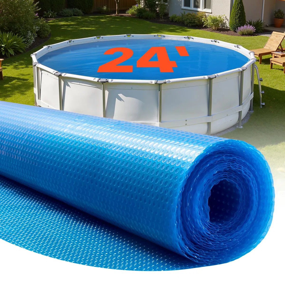 VEVOR Bâche Solaire Piscine Ronde 7,3 m Couverture Solaire Piscine 0,4 mm Bâche à Bulles en Polyéthylène PE pour Piscines Hors Sol Creusées, Absorption de Chaleur Jour et Rétention Chaleur Nuit, Bleu