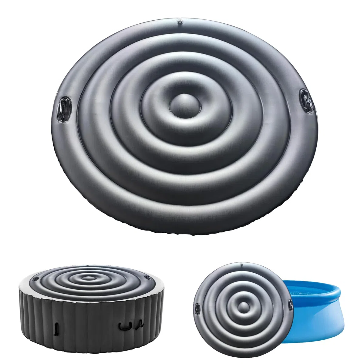 Couvercle de Bain à Remous, 160CM Couverture De Spa Gonflable avec Poignée, Couverture De Spa pour Bain À Remous, Économie D'Énergie, Universel et Pratique pour Spa (Noir, Rond-160CM)