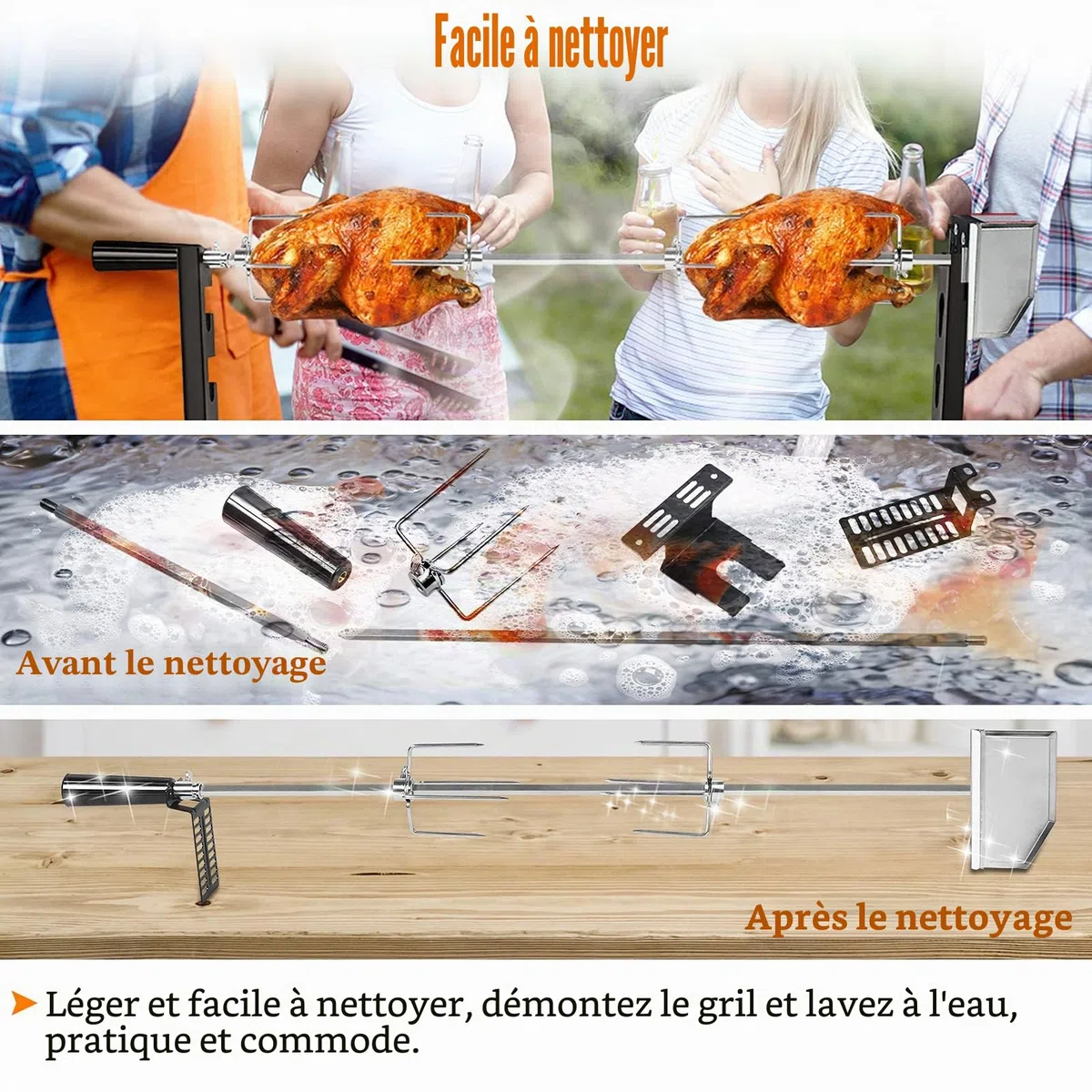 NAIZY Rôtissoire pour Barbecue Set de Brochettes à Griller universelle électrique avec 2 aiguilles à Viande et Moteur en Acier Inoxydable 220V - 240V pour rôtisserie et gril à gaz